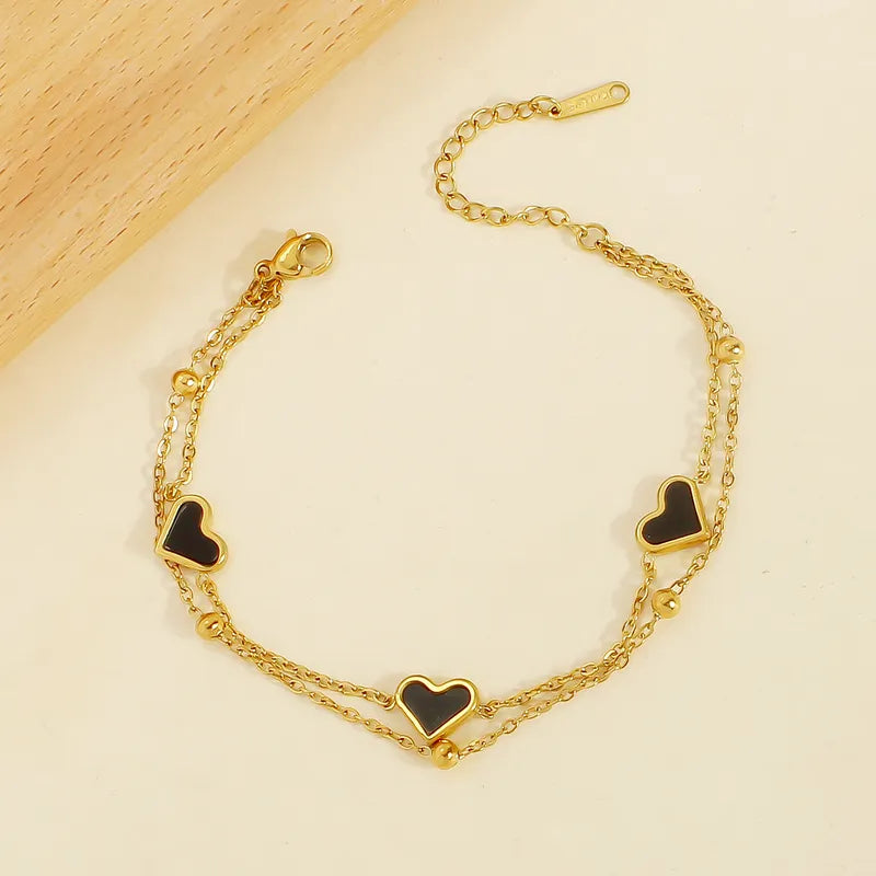 Casual Elegant Romantic Heart Shape 304 Stainless Steel 18K Gold Plated Bracelets In Bulk