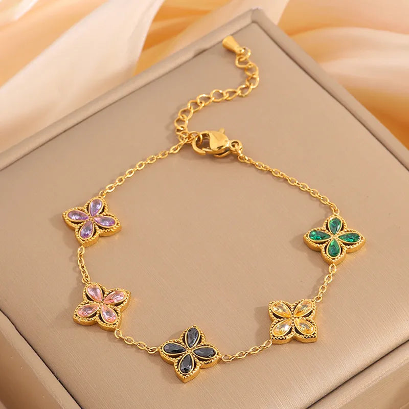 Casual Elegant Simple Style Floral 304 Stainless Steel Bracelets In Bulk