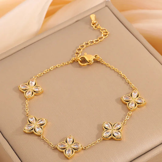 Casual Elegant Simple Style Floral 304 Stainless Steel Bracelets In Bulk