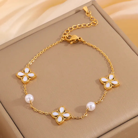 Casual Elegant Simple Style Floral 304 Stainless Steel Bracelets In Bulk