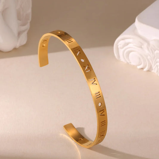 Casual Glam Roman Style Waves Roman Numeral 304 Stainless Steel 18K Gold Plated Bangle In Bulk