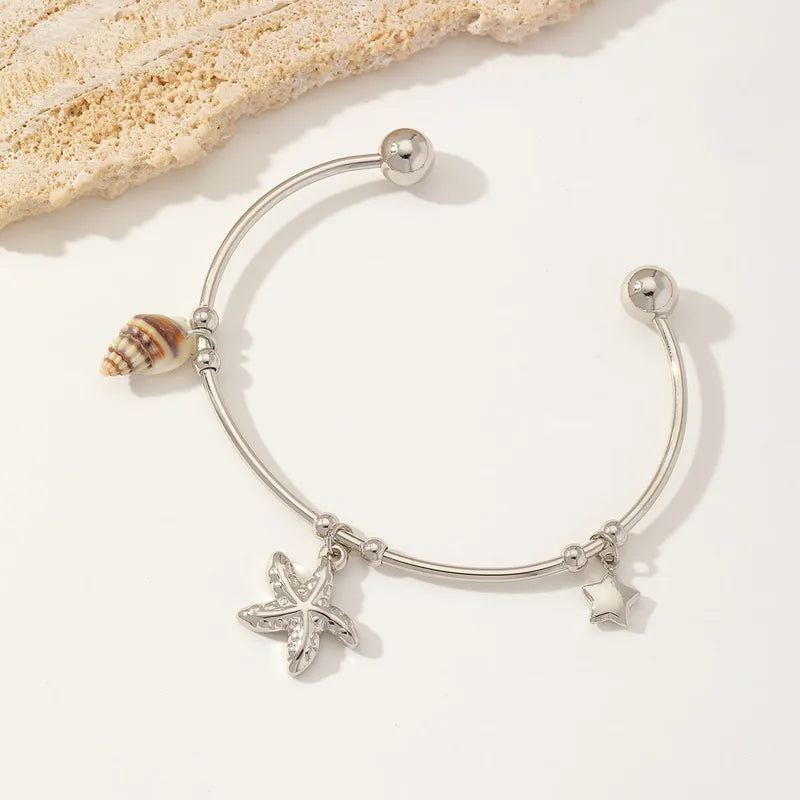 Casual Hawaiian Beach Star Starfish Conch 304 Stainless Steel 18K Gold Plated Bangle In Bulk