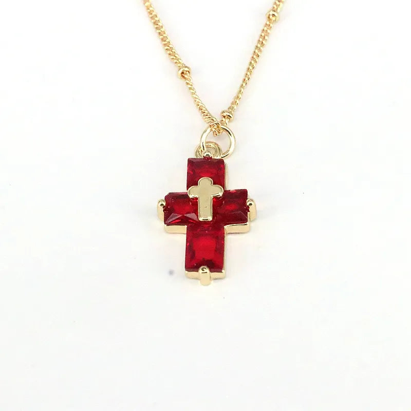 Casual Hip-hop Cross Copper Plating Inlay Zircon Gold Plated Pendant Necklace