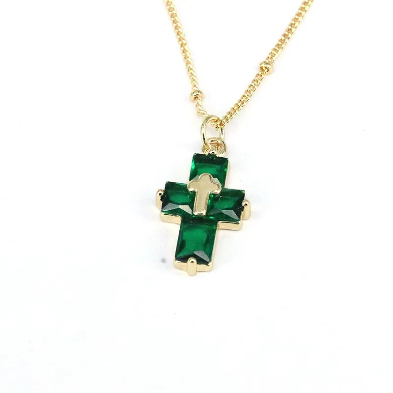 Casual Hip-hop Cross Copper Plating Inlay Zircon Gold Plated Pendant Necklace