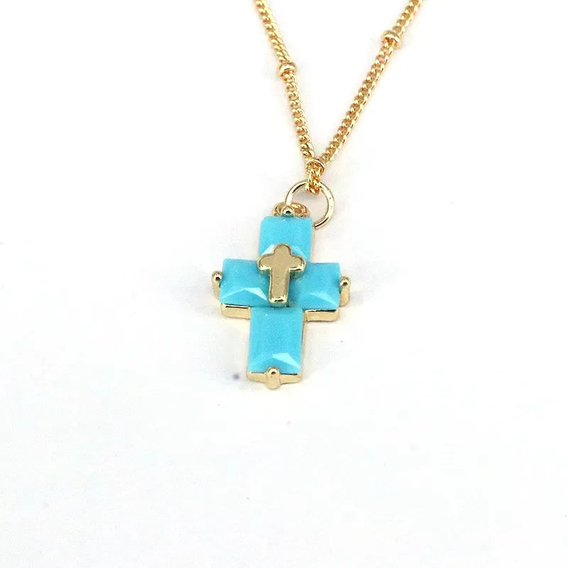 Casual Hip-hop Cross Copper Plating Inlay Zircon Gold Plated Pendant Necklace