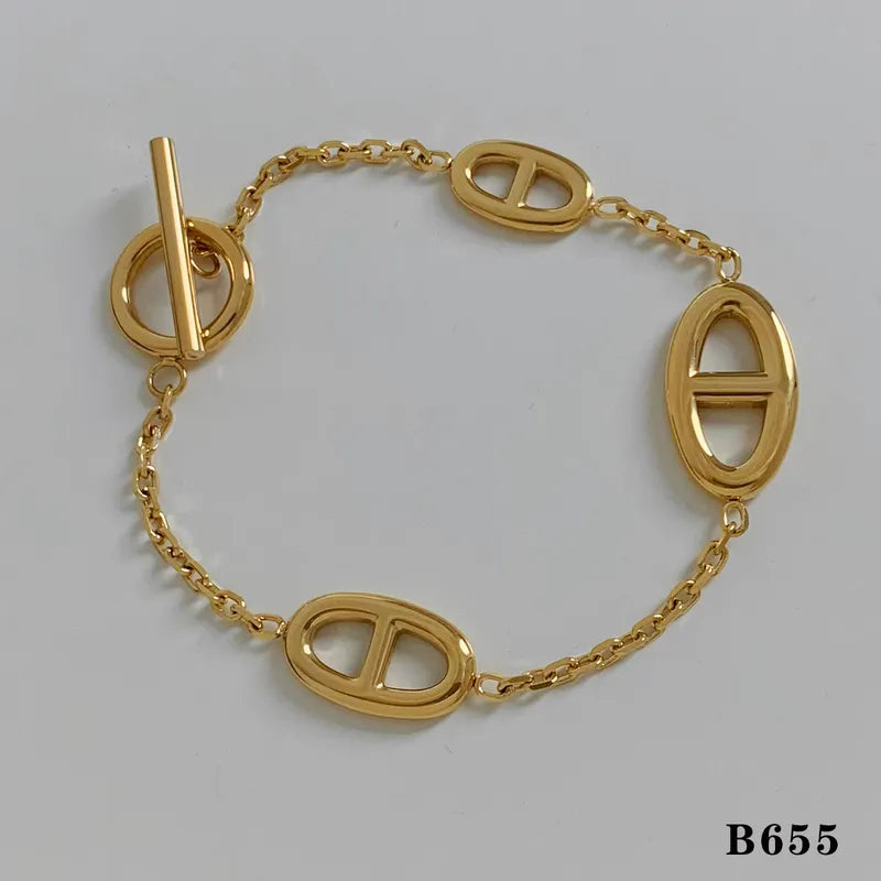 Casual Modern Style Pig Nose 304 Stainless Steel 16K Gold Plated White Gold Plated Gold Plated Bracelets In Bulk