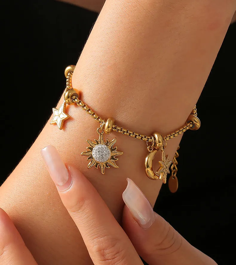 Casual Retro Cross Star Heart Shape 304 Stainless Steel 18K Gold Plated Rhinestones Bracelets In Bulk