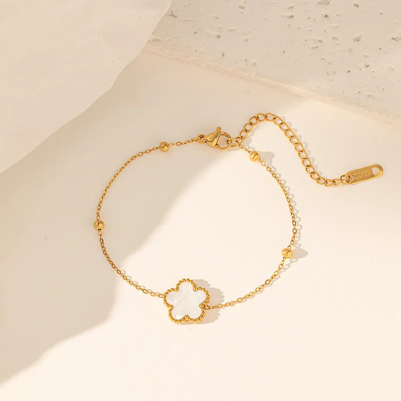 Casual Simple Style Commute Flower 304 Stainless Steel 18K Gold Plated Acrylic Bracelets In Bulk (