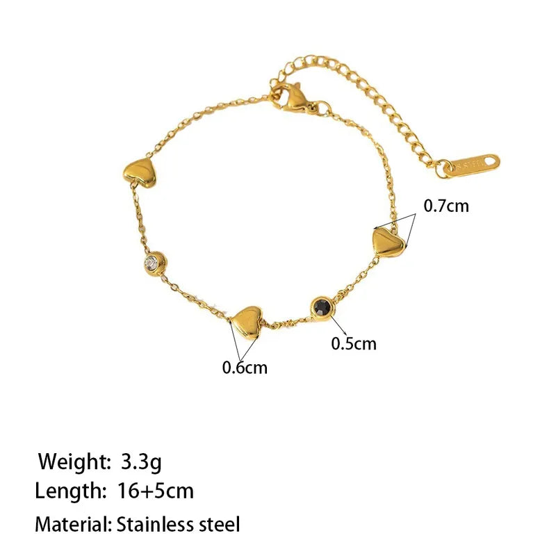 Casual Simple Style Commute Heart Shape 304 Stainless Steel Rubber Stone 18K Gold Plated Artificial Rhinestones Bracelets In Bulk