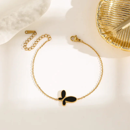 Casual Simple Style Flower Butterfly 304 Stainless Steel 18K Gold Plated Shell Bracelets In Bulk