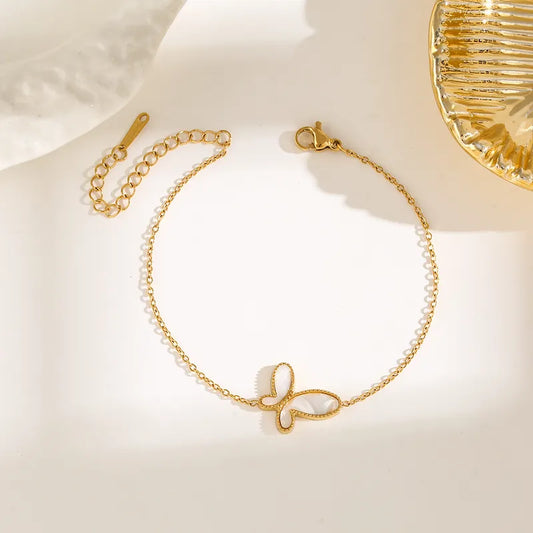 Casual Simple Style Flower Butterfly 304 Stainless Steel 18K Gold Plated Shell Bracelets In Bulk