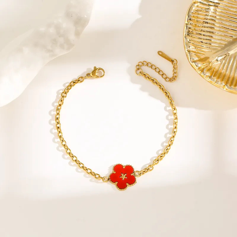 Casual Simple Style Flower Butterfly 304 Stainless Steel 18K Gold Plated Shell Bracelets In Bulk