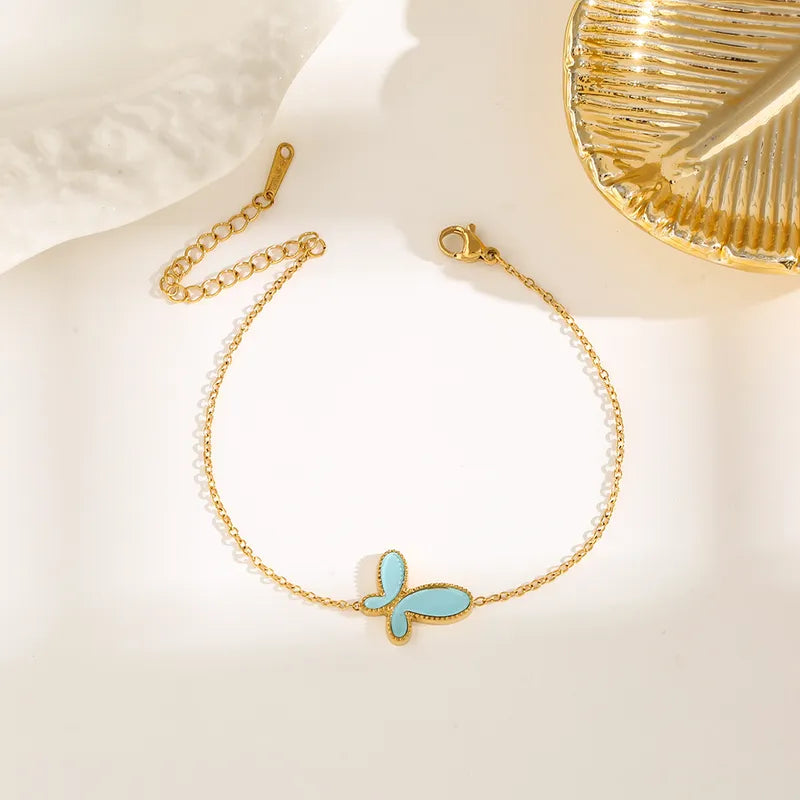 Casual Simple Style Flower Butterfly 304 Stainless Steel 18K Gold Plated Shell Bracelets In Bulk