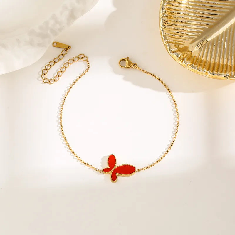 Casual Simple Style Flower Butterfly 304 Stainless Steel 18K Gold Plated Shell Bracelets In Bulk