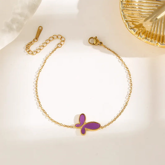 Casual Simple Style Flower Butterfly 304 Stainless Steel 18K Gold Plated Shell Bracelets In Bulk