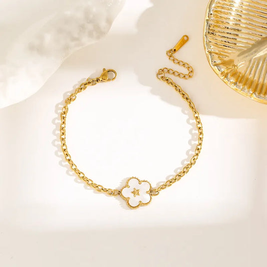 Casual Simple Style Flower Butterfly 304 Stainless Steel 18K Gold Plated Shell Bracelets In Bulk