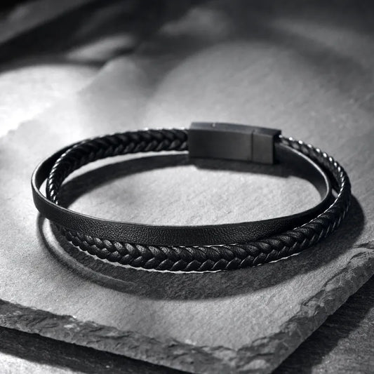 Casual Simple Style Geometric 304 Stainless Steel 316 Stainless Steel Leather Rope Braid Couple Men's Wristband