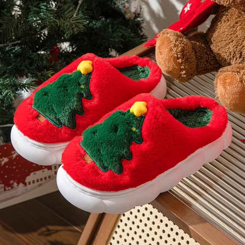 Casual Unisex Christmas Tree Round Toe Cotton Slippers