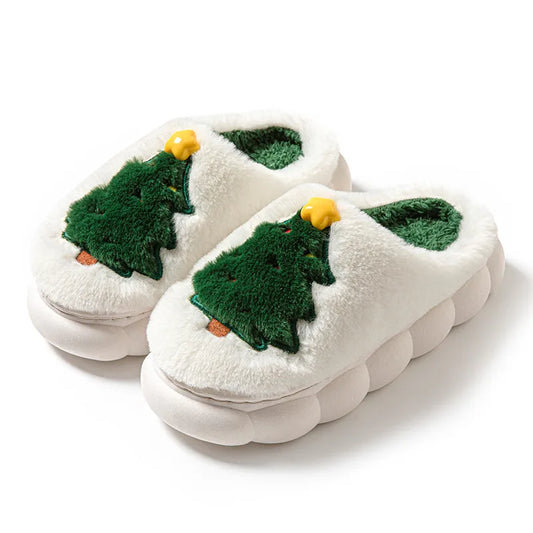 Casual Unisex Christmas Tree Round Toe Cotton Slippers