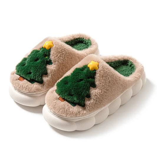 Casual Unisex Christmas Tree Round Toe Cotton Slippers