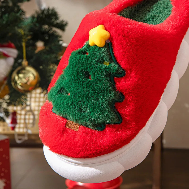 Casual Unisex Christmas Tree Round Toe Cotton Slippers