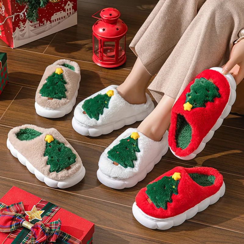 Casual Unisex Christmas Tree Round Toe Cotton Slippers