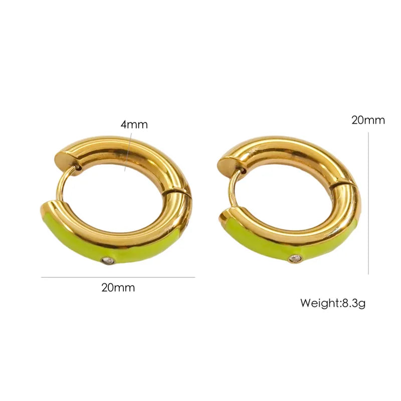 Classic Enamel Diamond Hoop Earrings Colorful Dripping Oil 14K Gold Stainless Steel Ear Ring Ear Clip