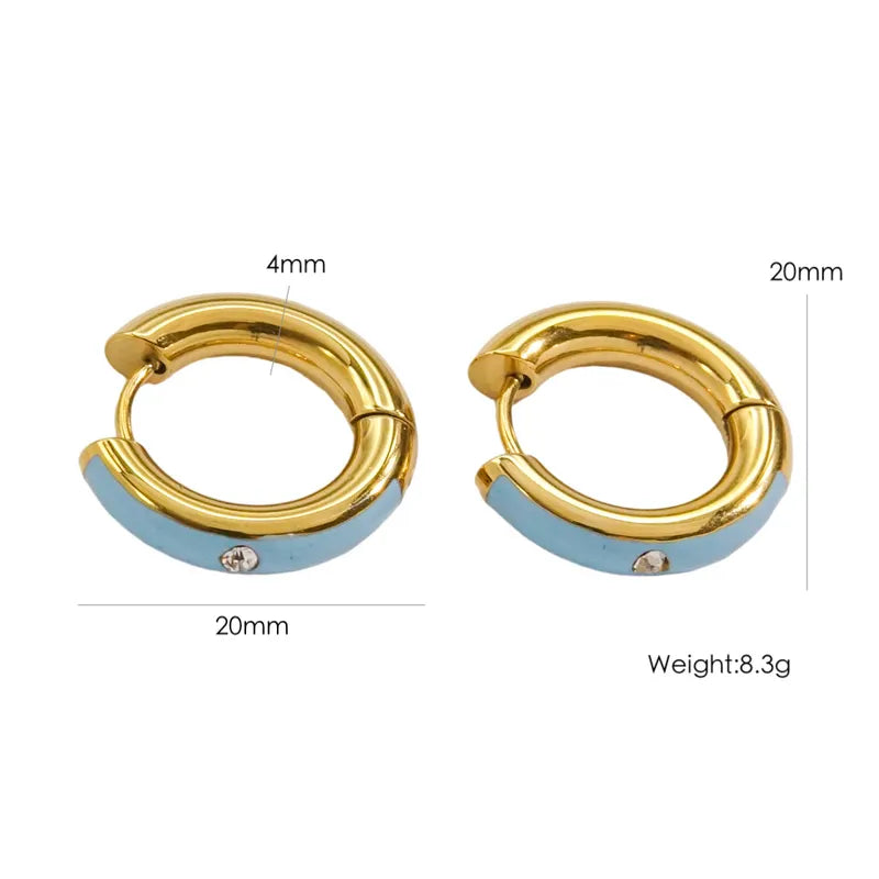 Classic Enamel Diamond Hoop Earrings Colorful Dripping Oil 14K Gold Stainless Steel Ear Ring Ear Clip