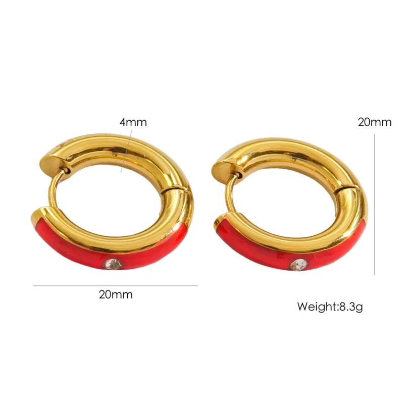 Classic Enamel Diamond Hoop Earrings Colorful Dripping Oil 14K Gold Stainless Steel Ear Ring Ear Clip