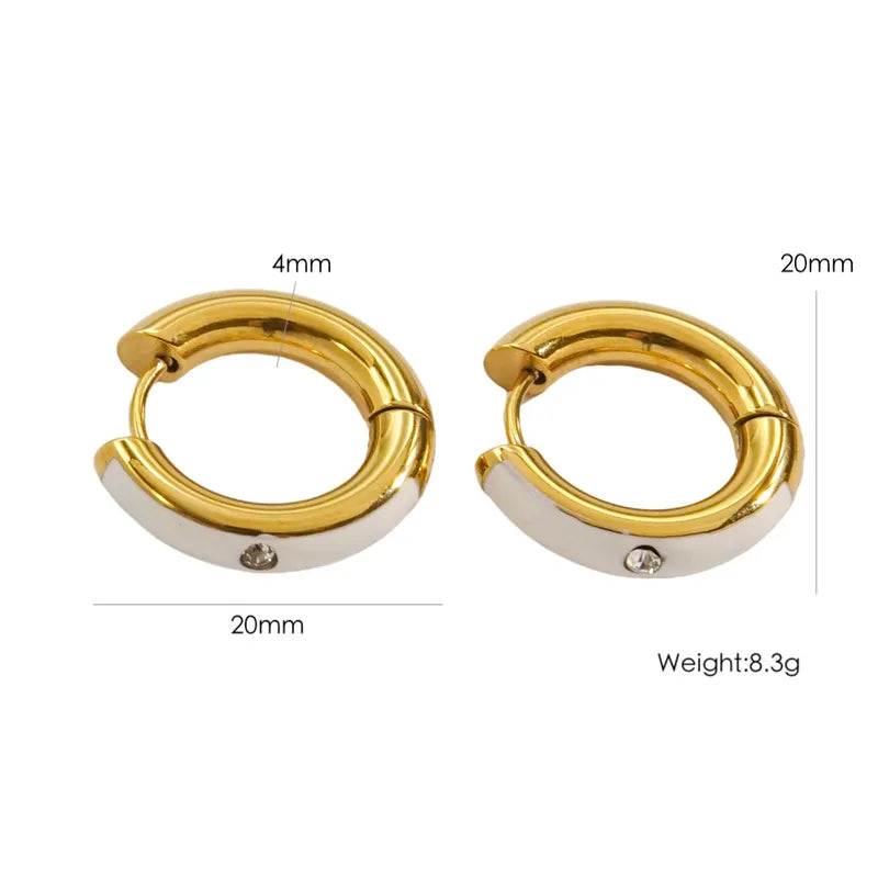 Classic Enamel Diamond Hoop Earrings Colorful Dripping Oil 14K Gold Stainless Steel Ear Ring Ear Clip