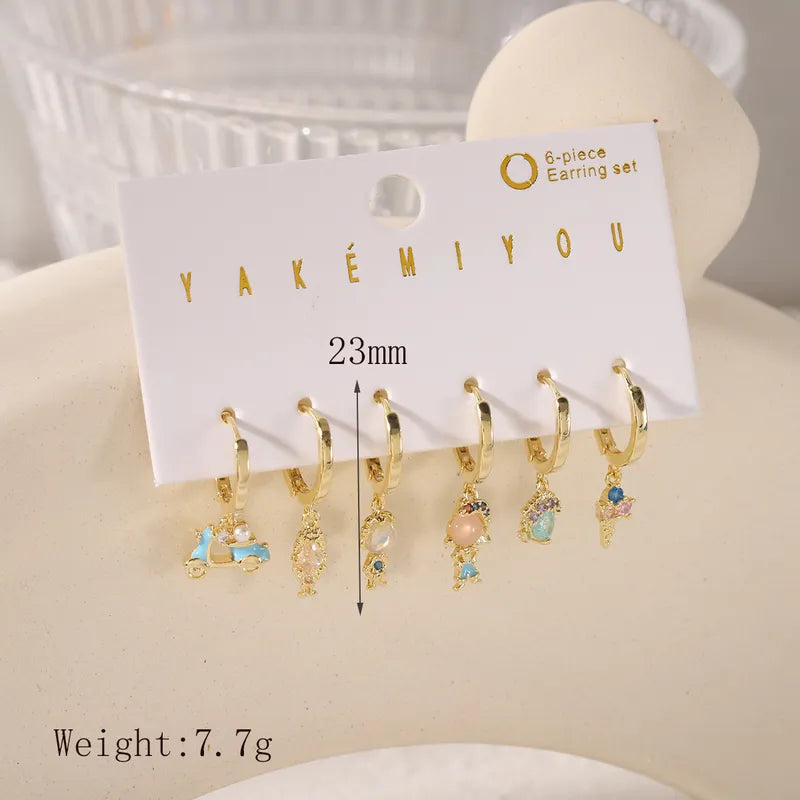 Copper 14K Gold Plated Inlay Cartoon Character Zircon Drop Earrings