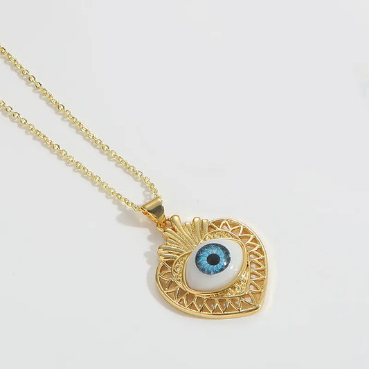 Copper 14K Gold Plated Inlay Devil's Eye Resin Pendant Necklace