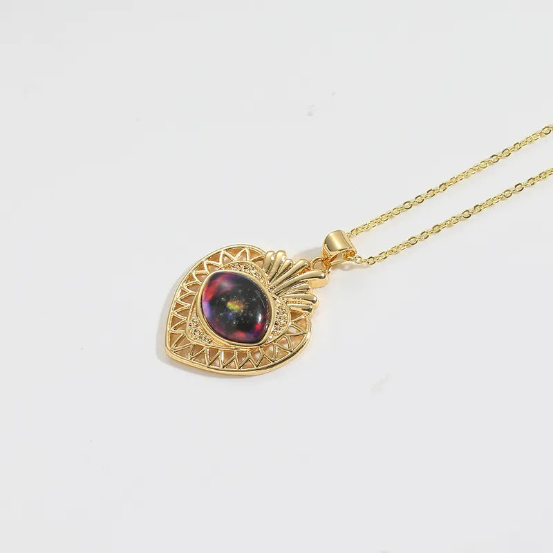 Copper 14K Gold Plated Inlay Devil's Eye Resin Pendant Necklace