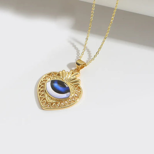 Copper 14K Gold Plated Inlay Devil's Eye Resin Pendant Necklace