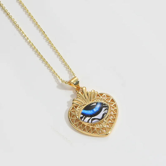 Copper 14K Gold Plated Inlay Devil's Eye Resin Pendant Necklace