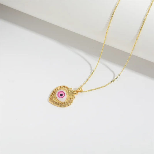 Copper 14K Gold Plated Inlay Devil's Eye Resin Pendant Necklace