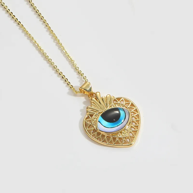 Copper 14K Gold Plated Inlay Devil's Eye Resin Pendant Necklace