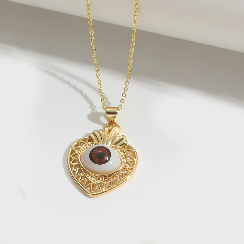 Copper 14K Gold Plated Inlay Devil's Eye Resin Pendant Necklace