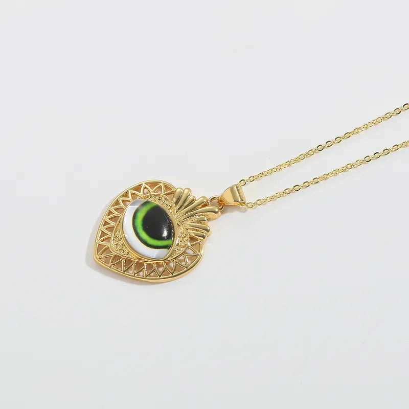 Copper 14K Gold Plated Inlay Devil's Eye Resin Pendant Necklace