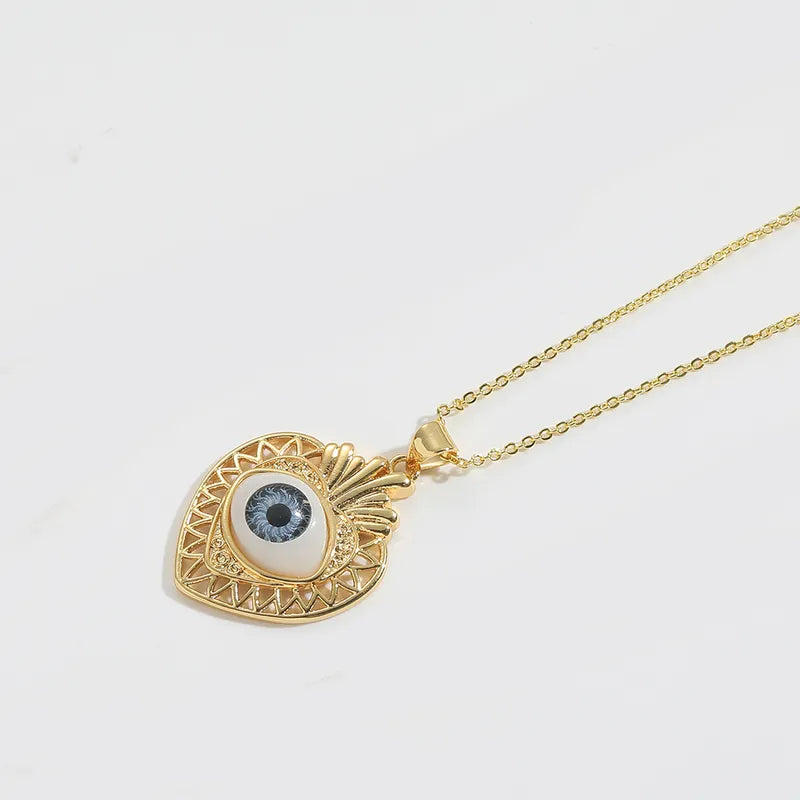 Copper 14K Gold Plated Inlay Devil's Eye Resin Pendant Necklace