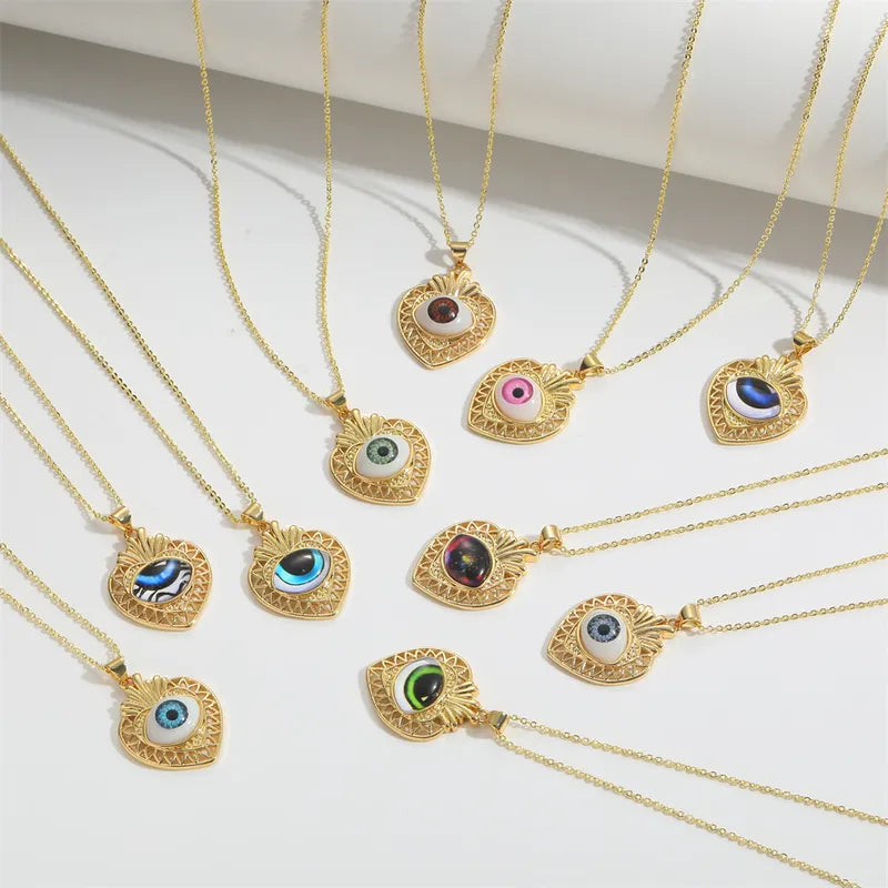 Copper 14K Gold Plated Inlay Devil's Eye Resin Pendant Necklace