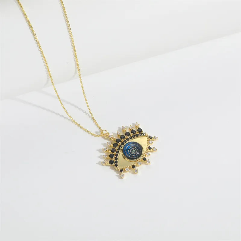 Copper 14K Gold Plated Inlay Devil's Eye Zircon Pendant Necklace