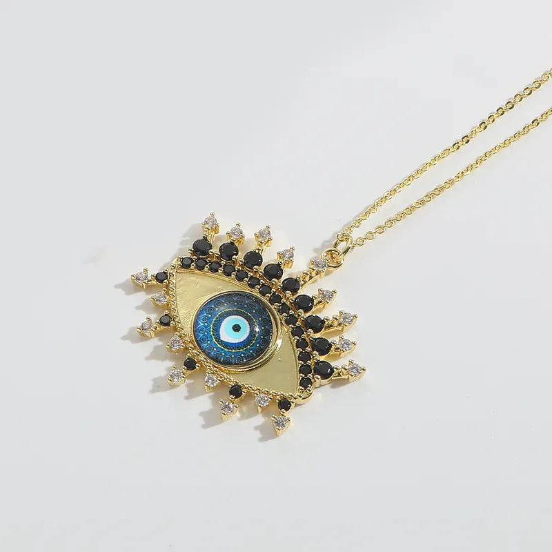 Copper 14K Gold Plated Inlay Devil's Eye Zircon Pendant Necklace