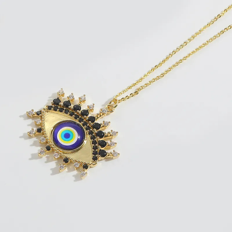 Copper 14K Gold Plated Inlay Devil's Eye Zircon Pendant Necklace