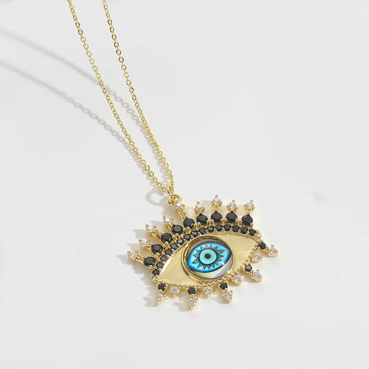 Copper 14K Gold Plated Inlay Devil's Eye Zircon Pendant Necklace