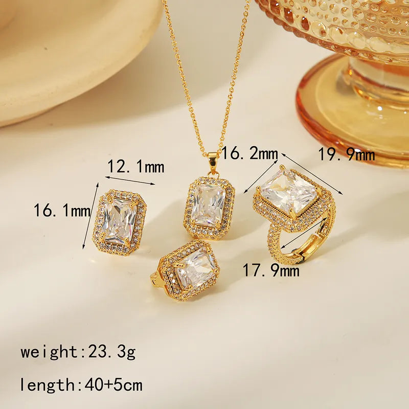 Copper 14K Gold Plated Vintage Style Simple Style Inlay Rectangle Zircon Jewelry Set