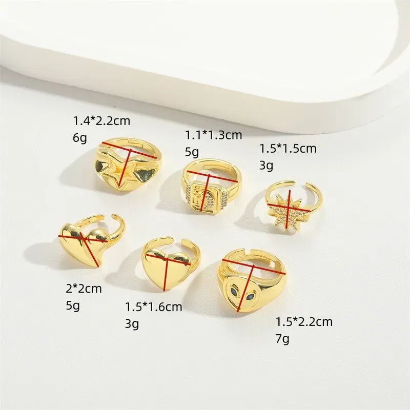 Copper 14K Gold Plated Vintage Style Simple Style Plating Inlay Heart Shape Zircon Open Rings