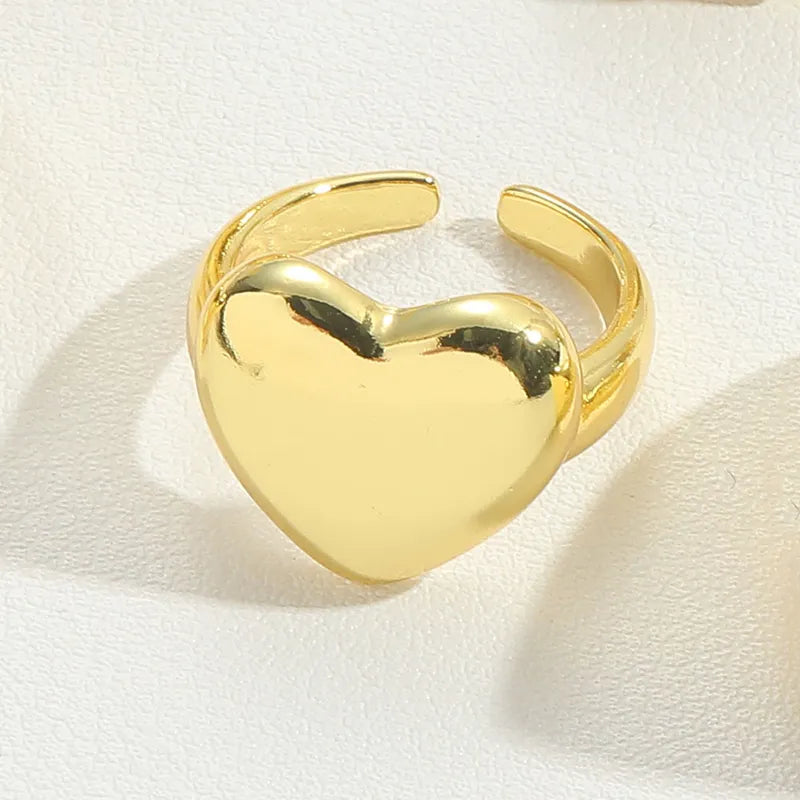 Copper 14K Gold Plated Vintage Style Simple Style Plating Inlay Heart Shape Zircon Open Rings