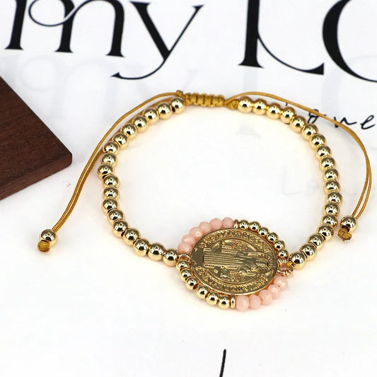 Copper 18K Gold Plated Beaded Human Round Bracelets