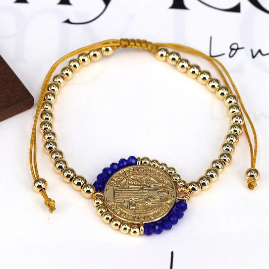 Copper 18K Gold Plated Beaded Human Round Bracelets